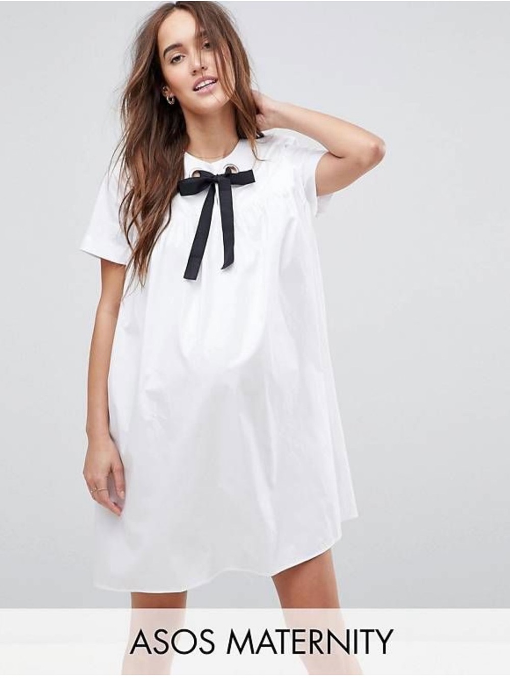 ASOS White Short Sleeve Mini Dress with Black Bow